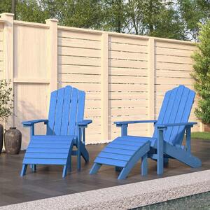 2 db vízkék HDPE kerti adirondack szék lábtartóval
