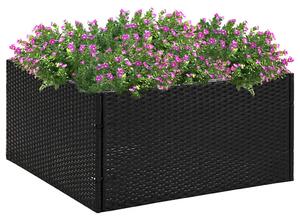 Fekete polyrattan kerti ültetőláda 80 x 80 x 40 cm