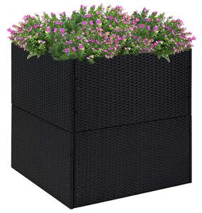 Fekete polyrattan kerti ültetőláda 80x80x80 cm