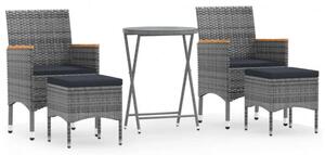 VidaXL 5 részes szürke polyrattan kerti bisztrószett