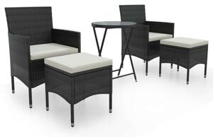 Kerti Bisztrószett - 5 részes - Polyrattan - Fekete