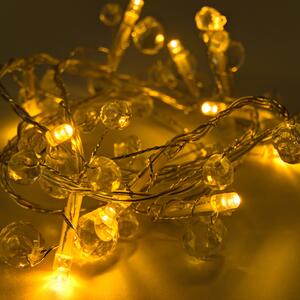 LED fényfüzér elemre – kristályok, meleg fehér, 10 dióda, 1,3 m