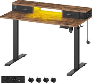 Magasságállítható elektromos íróasztal LED világítással(7 szín), 60 x 120 x (72-120) cm, vintage barna/fekete