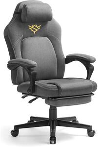 Ergonomikus gamer szék lábtartóval, állítható, galambszürke párnával