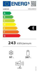Gorenje NRK619EPW4 Alulfagyasztós hűtőszekrény 304L, M:186, NoFrost Plus, E energiaosztály
