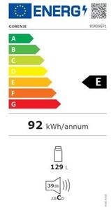Gorenje RI409EP1 Beépíthető Egyajtós hűtőszekrény, 129L, M: 87.5, Mechanikus vezérlés, E energiaosztály