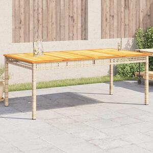 Bézs polyrattan és akácfa kerti asztal 180 x 90 x 75 cm