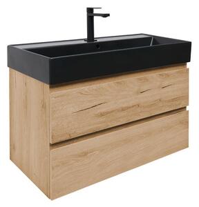 Fürdőszobaszekrény 2 fiókos mosdókagylóval SAT B-Way 99x50x45 cm tölgy matt BWAY2100OAKU2B2B
