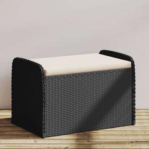 VidaXL fekete polyrattan tárolópad párnával 80 x 51 x 52 cm