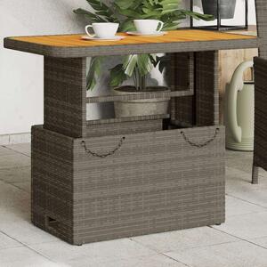 VidaXL szürke polyrattan és akácfa kerti asztal 90 x 55 x 71 cm