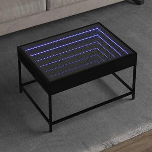Fekete végtelen hatású LED-es dohányzóasztal 70 x 50 x 41 cm