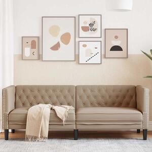 3 személyes kávészínű műbőr Chesterfield kanapé