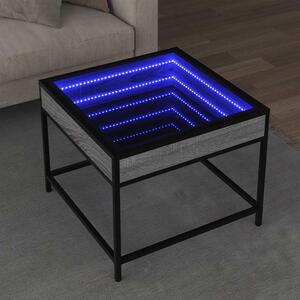 Szürke sonoma végtelen hatású LED-es dohányzóasztal 50x50x41 cm
