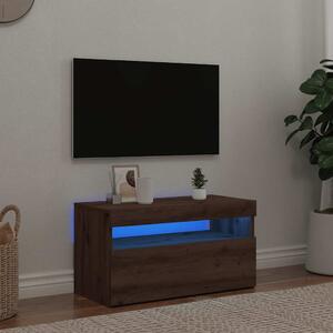 Kézműves tölgy szerelt fa TV-szekrény LED-ekkel 75x35x40 cm