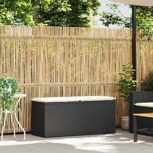 Fekete polyrattan kerti pad párnával 110x40x44 cm