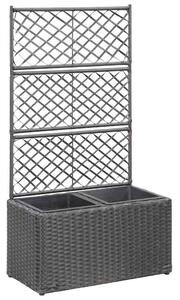 Fekete rácsos polyrattan magaságyás 2 kaspóval 58 x 30 x 107 cm
