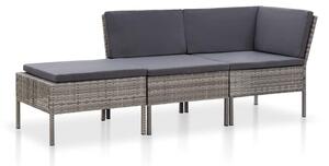 3-részes szürke polyrattan kerti ülőgarnitúra párnákkal