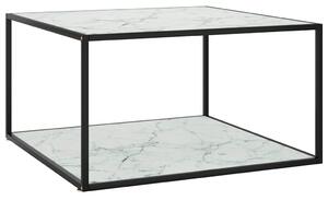 Fekete dohányzóasztal fehér márvány mintás üveggel 90x90x50 cm