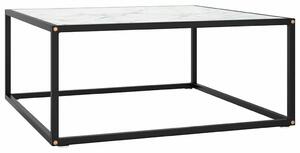Fekete dohányzóasztal fehér márvány mintás üveggel 80x80x35 cm