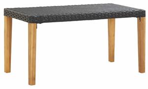 Fekete polyrattan és tömör akácfa kerti pad 120 cm