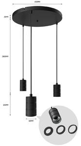 Calex Retro függő világítás, kerek, 3 izzós fekete, dimmelhető, Fekete, Nappali / Étkező, fém, Modern