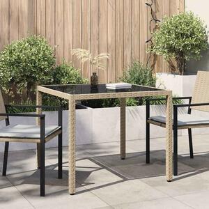 Bézs polyrattan és edzett üveg kerti asztal 90 x 90 x 75 cm