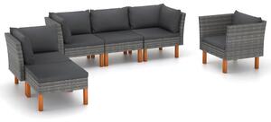 6 részes szürke polyrattan és eukaliptuszfa kerti ülőgarnitúra