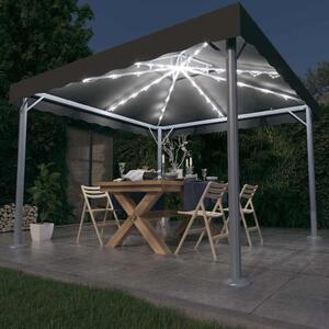 Antracitszürke alumíniumpavilon LED fényfüzérrel 300 x 300 cm