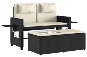 VidaXL fekete polyrattan dönthető kerti pad párnával