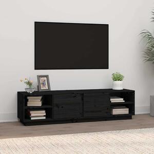 Fekete tömör fenyőfa TV-szekrény 156 x 40 x 40 cm