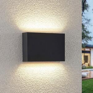 Lindby LED kültéri fali lámpa Jarte, 20cm, fel/le, szürke, IP65, Fekete, Műanyag, Modern