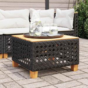 Fekete polyrattan és akácfa kerti asztal 55 x 55 x 36 cm