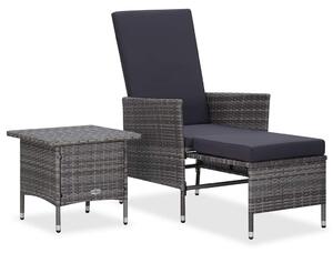 2 részes szürke polyrattan kerti bútorszett párnával