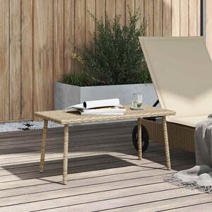 Téglalap bézs polyrattan kerti dohányzóasztal 80x40x37cm