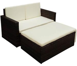 2-részes barna polyrattan kerti bútorszett párnákkal