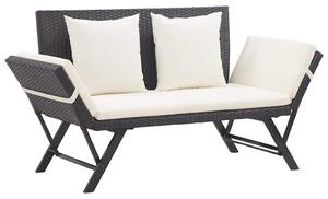 Fekete polyrattan kerti pad párnákkal 176 cm