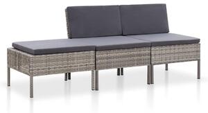3-részes szürke polyrattan kerti ülőgarnitúra párnákkal