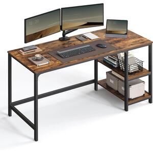 Számítógépesasztal 140x60 cm, Irodai asztal 2 polccal jobb vagy bal oldal, barna- fekete | VASAGLE