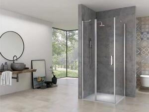 London aszimmetrikus szögletes fix+nyílóajtós zuhanykabin 6 mm vastag vízlepergető biztonsági üveggel, 195 cm magas, króm