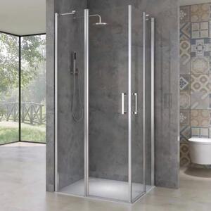 London duo 100x100 cm Szögletes két fix+nyílóajtós zuhanykabin 6 mm vastag vízlepergető biztonsági üveggel, krómozott elemekkel