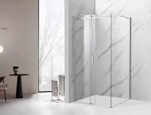 Victoria aszimmetrikus szögletes tolóajtós zuhanykabin 8 mm vastag vízlepergető biztonsági üveggel, 195 cm magas, króm