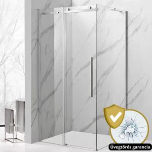 Victoria+ aszimmetrikus szögletes tolóajtós zuhanykabin 8 mm vastag vízlepergető biztonsági üveggel, 195 cm magas, króm