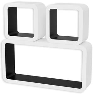 VidaXL 3 négyszögű fehér-fekete MDF lebegő fali könyvpolc/DVD tároló
