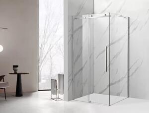 Victoria+ aszimmetrikus szögletes tolóajtós zuhanykabin 8 mm vastag vízlepergető biztonsági üveggel, 195 cm magas, króm