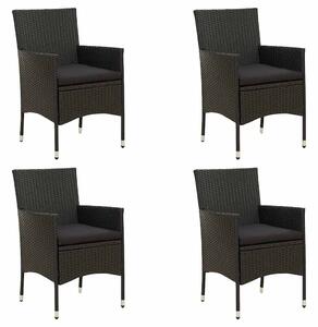 4 db fekete polyrattan kerti szék párnával