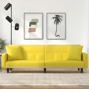 Világossárga szövet kanapéágy párnákkal