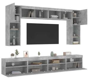 VidaXL 8 darabos betonszürke fali TV-szekrény szett LED-del