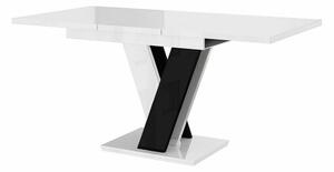 Asztal Goodyear 104, Fényes fehér, Fényes fekete, 76x80x120cm, Hosszabbíthatóság, Laminált forgácslap