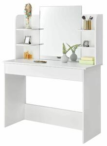 ModernHome Elegáns Sminkasztal Tükrössel: Széles Fiókkal, Osztókkal, Oldalsó Polcokkal és LED Világítás Opcióval