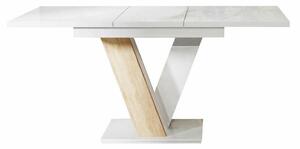 Asztal Goodyear 104, Fényes fehér, Sonoma tölgy, 76x80x120cm, Hosszabbíthatóság, Laminált forgácslap